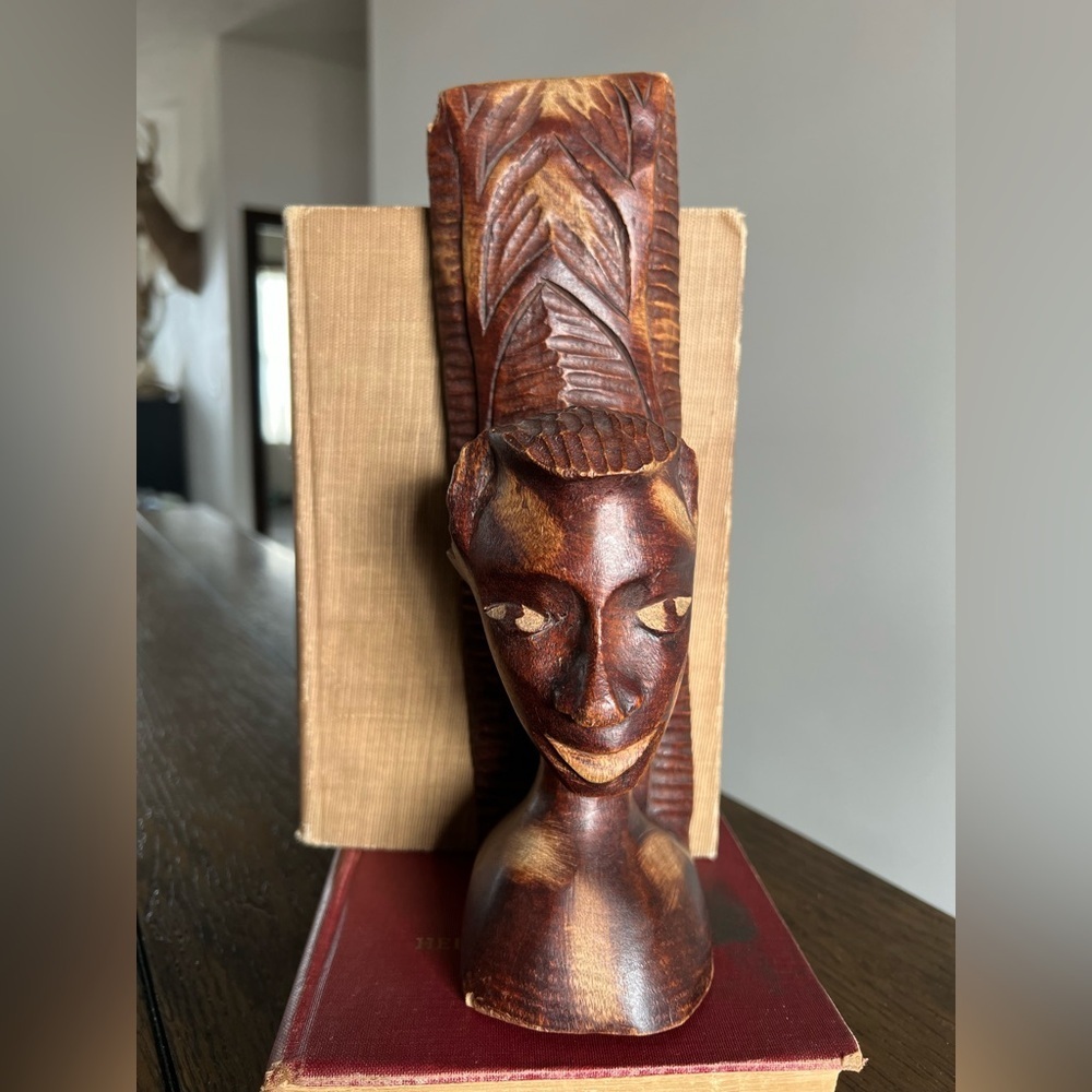 Vintage Hand Carved Wooden Tribal Heads Bookend Igorot Islander Ethnic Art‎ Deco